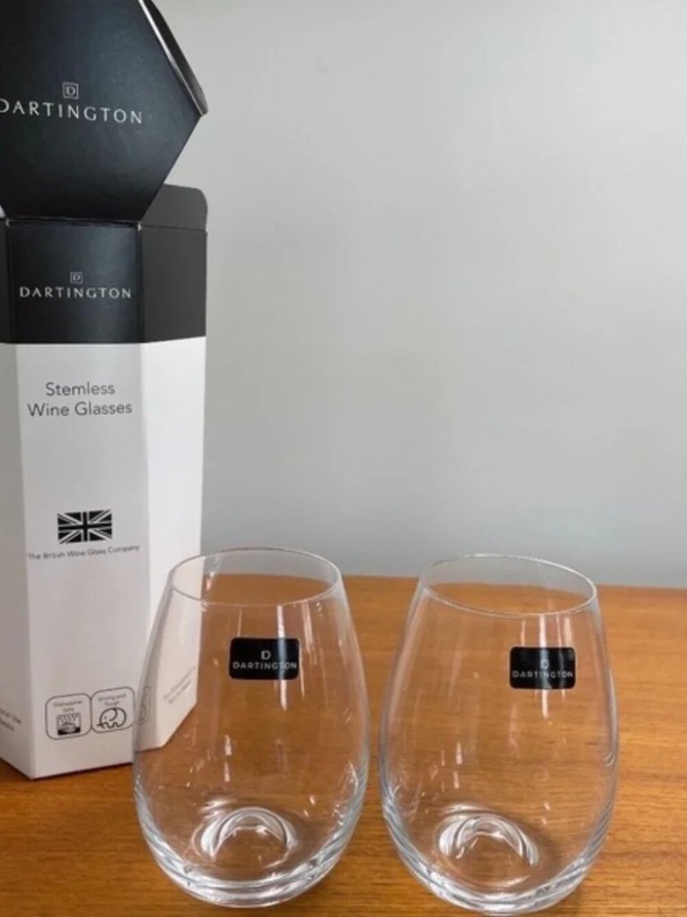 New 2 new Dartington crystal stemless wine glasses.
